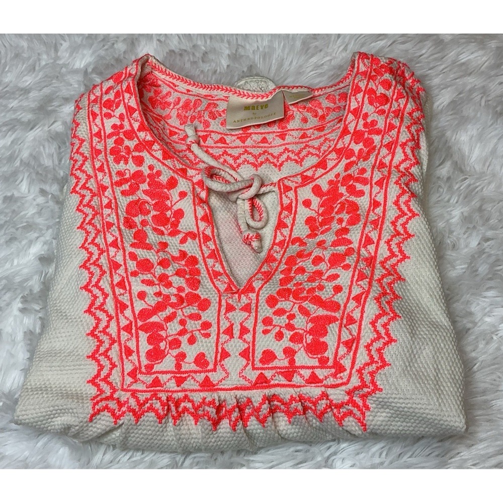 Maeve Anthropologie Women's Med Bohemian Long Sleeve Embroidered 100% cotton Top